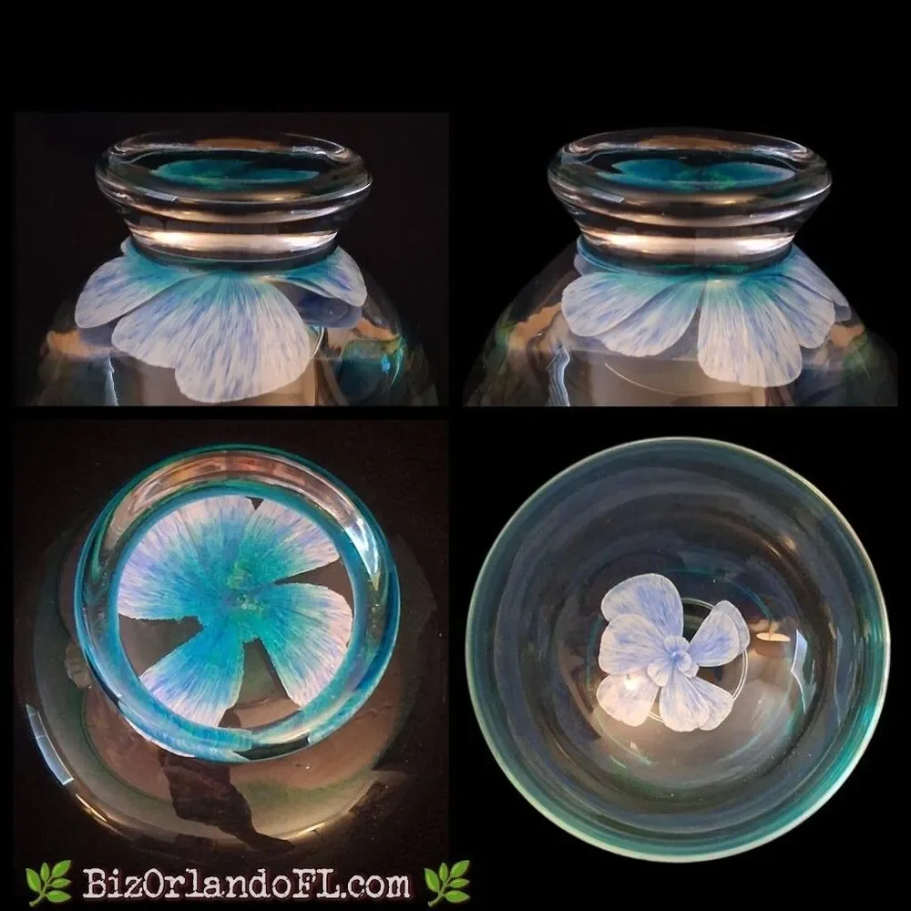 VINTAGE: Caithness Glass Tranquility Blue Flowers Art Glass Bowl Vase Scotland